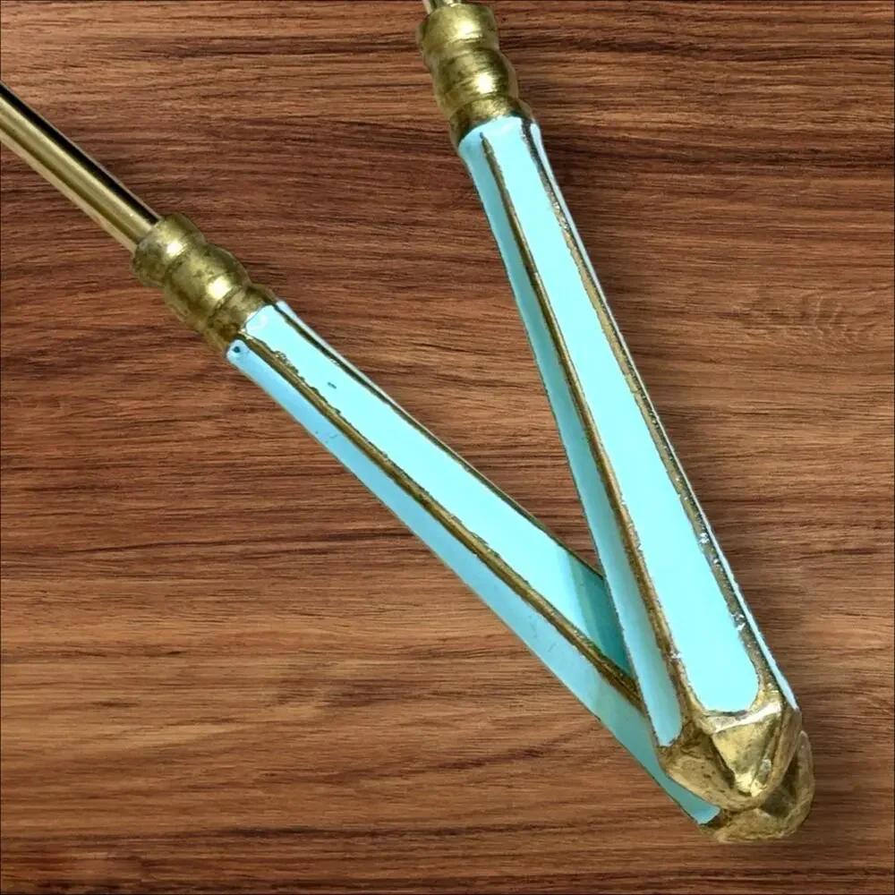 Vintage Serving Spoon & Fork Set Gold Tone Brass Handles MCM Hollywood Regency